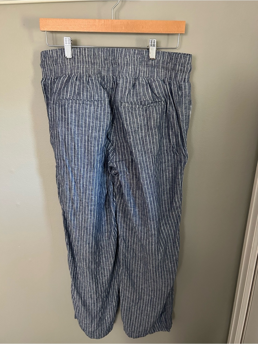 Women’s Blue Pinstripe Casual Elastic-Waist Pants. Quince Large